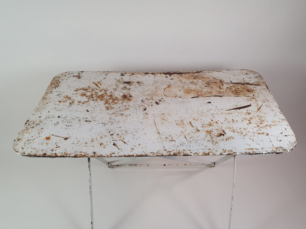 White mid century vintage folding French rectangular Bistro Table