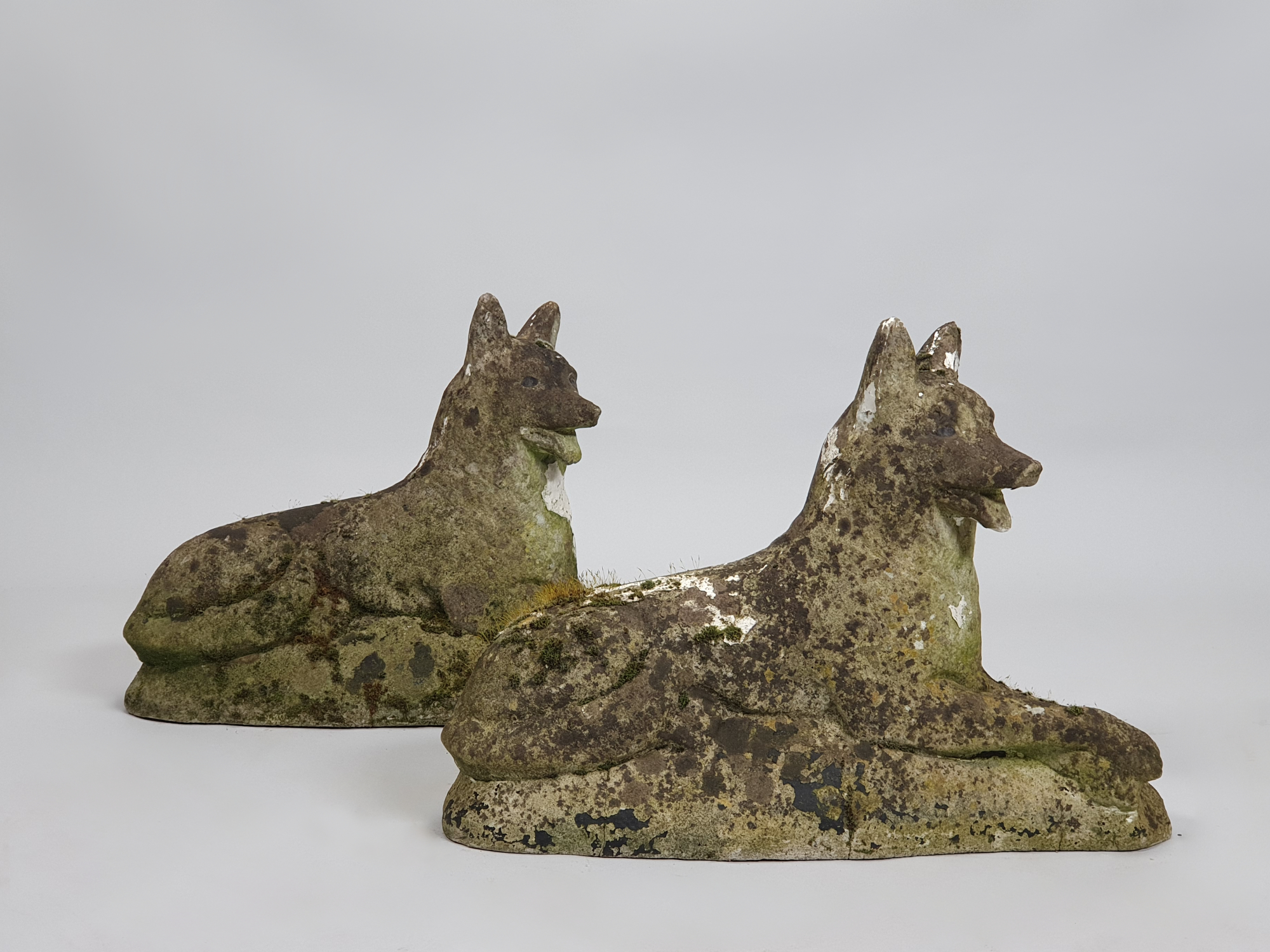 A pair of German Shepherd or Alsatian antique Garden Ornaments