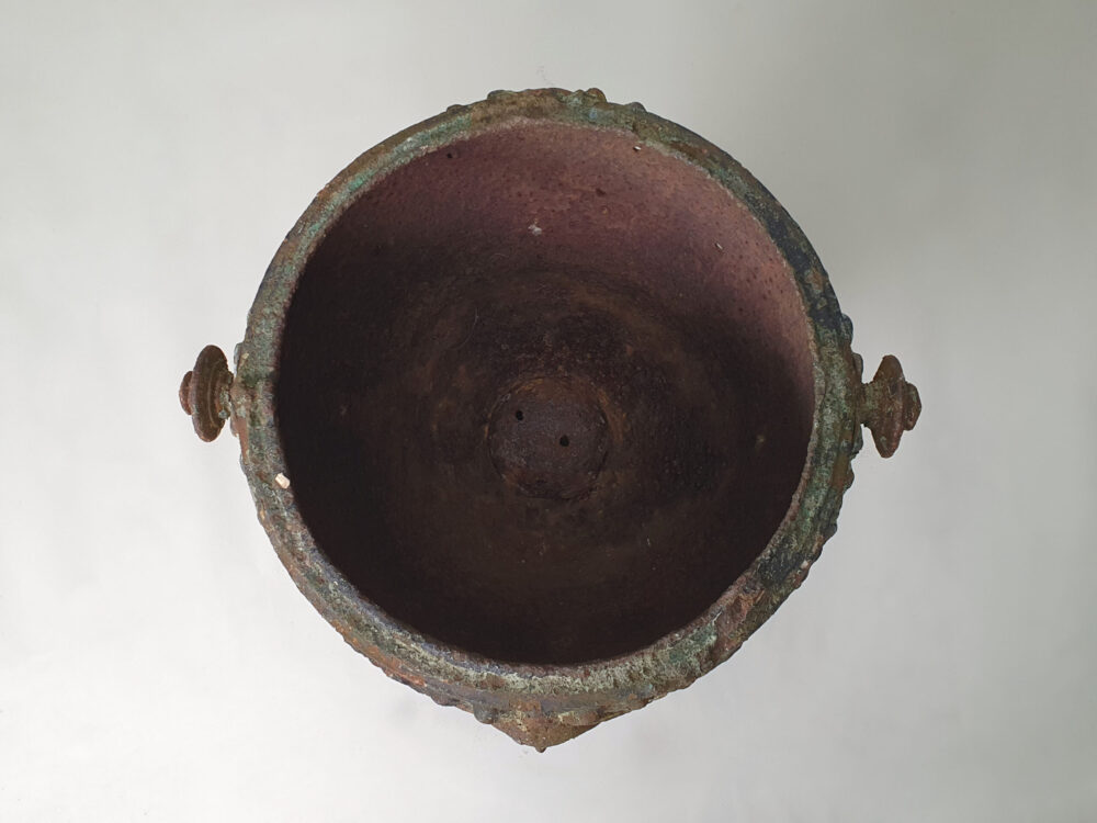 An Adam style 19th century antique garden urn with original paint