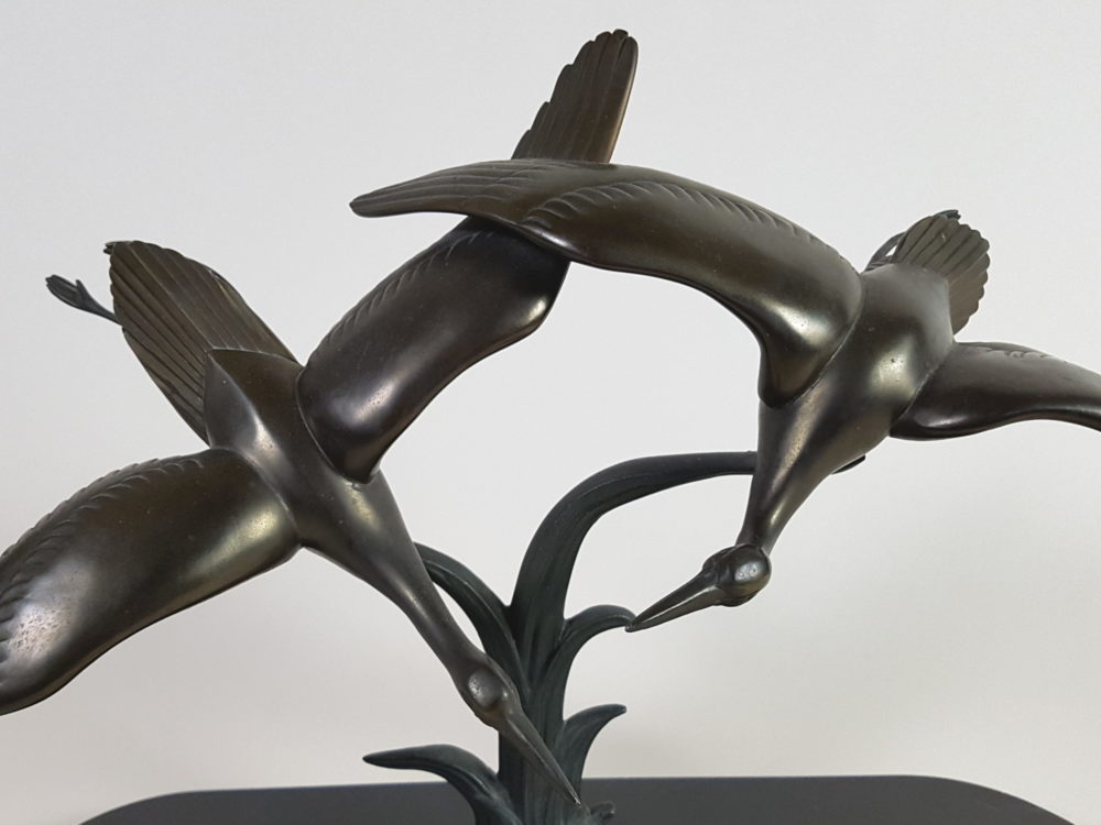 Antique Art Deco French signed Irenee Rochard sculpture of gulls