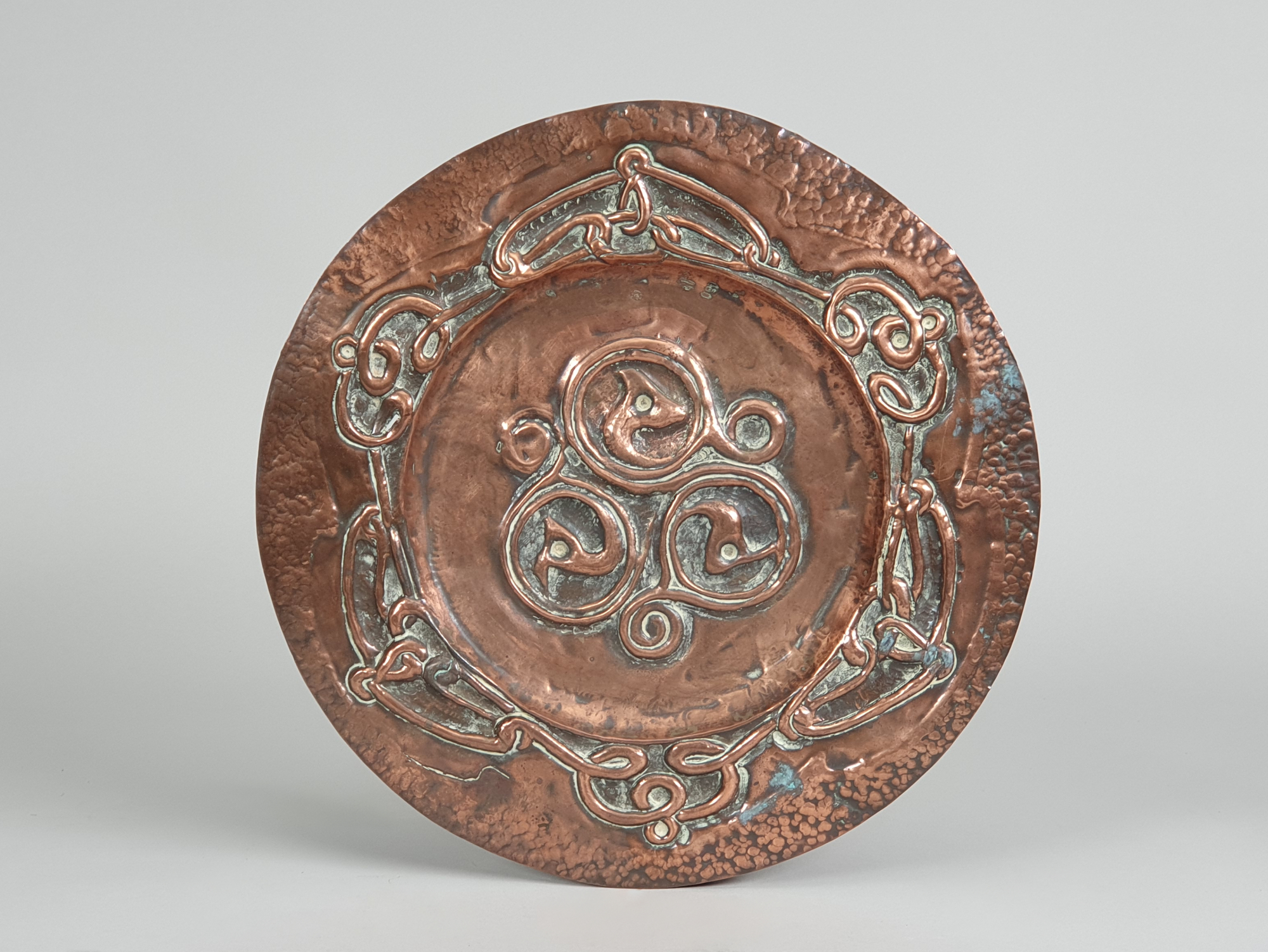 Antique Arts & Crafts copper Charger with Celtic Revival Motifs
