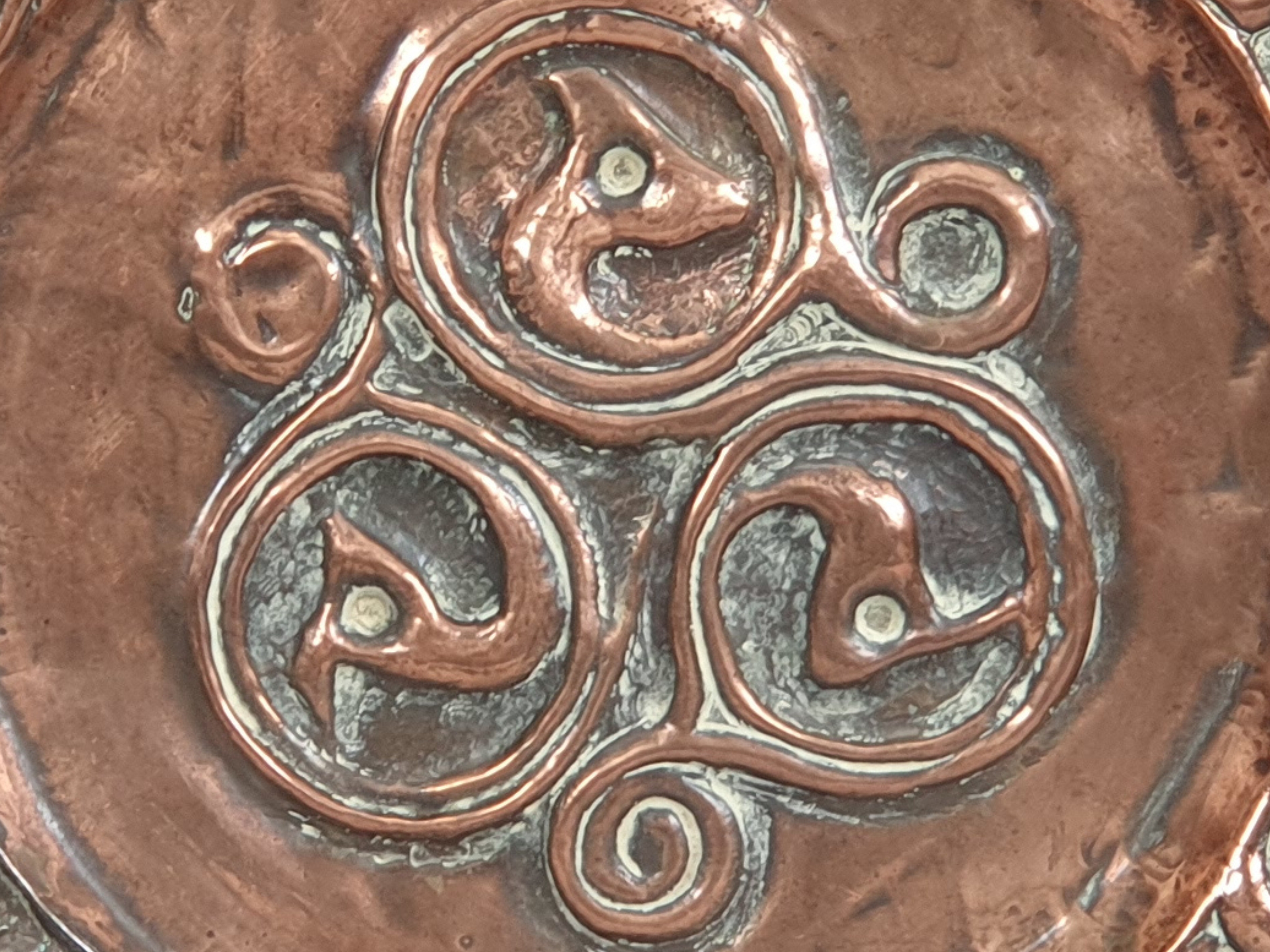 Arts & Crafts copper Charger close up