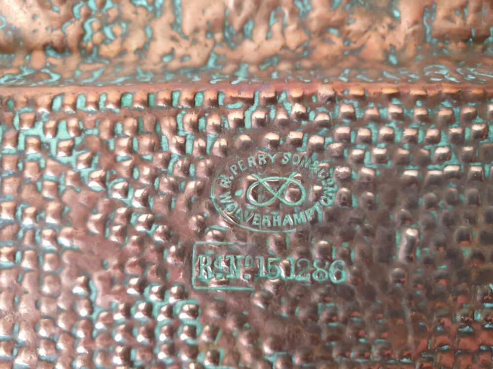 Antique Arts & Crafts hammered copper Pin Tray or Trinket Dish, by R Perry Son & Co