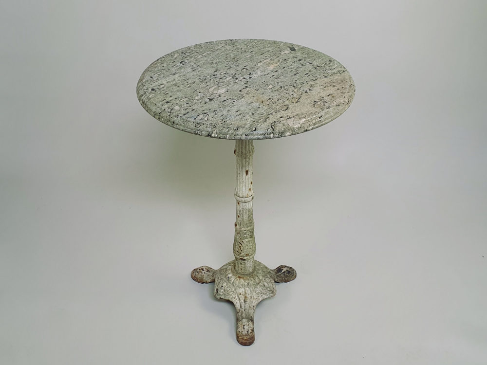 Antique cast iron Garden Table with a circular green granite top