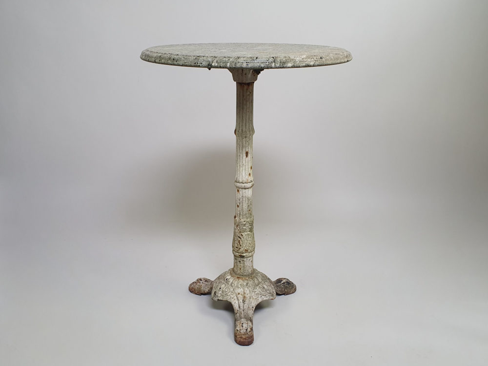 Antique cast iron Garden Table with a circular green granite top