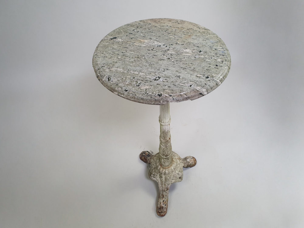Antique cast iron Garden Table with a circular green granite top
