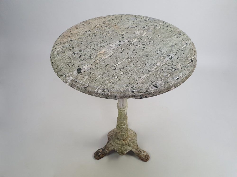 Antique cast iron Garden Table with a circular green granite top