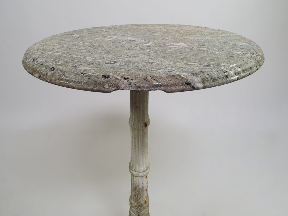 Antique cast iron Garden Table with a circular green granite top