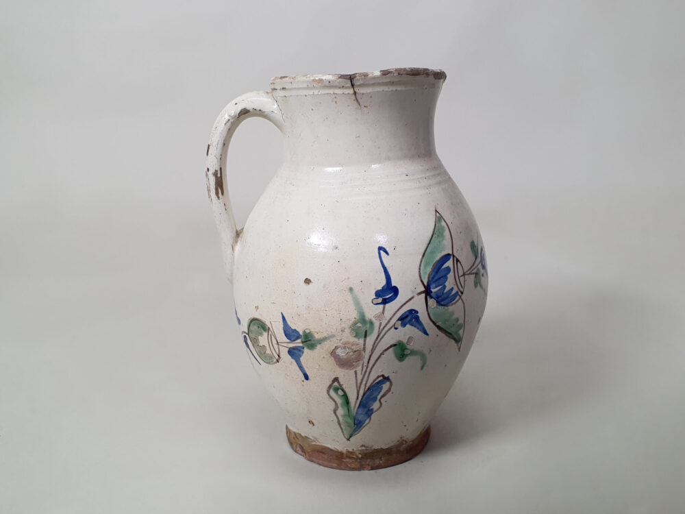 Antique ceramic faience or Majolica Wine Jug or Pitcher