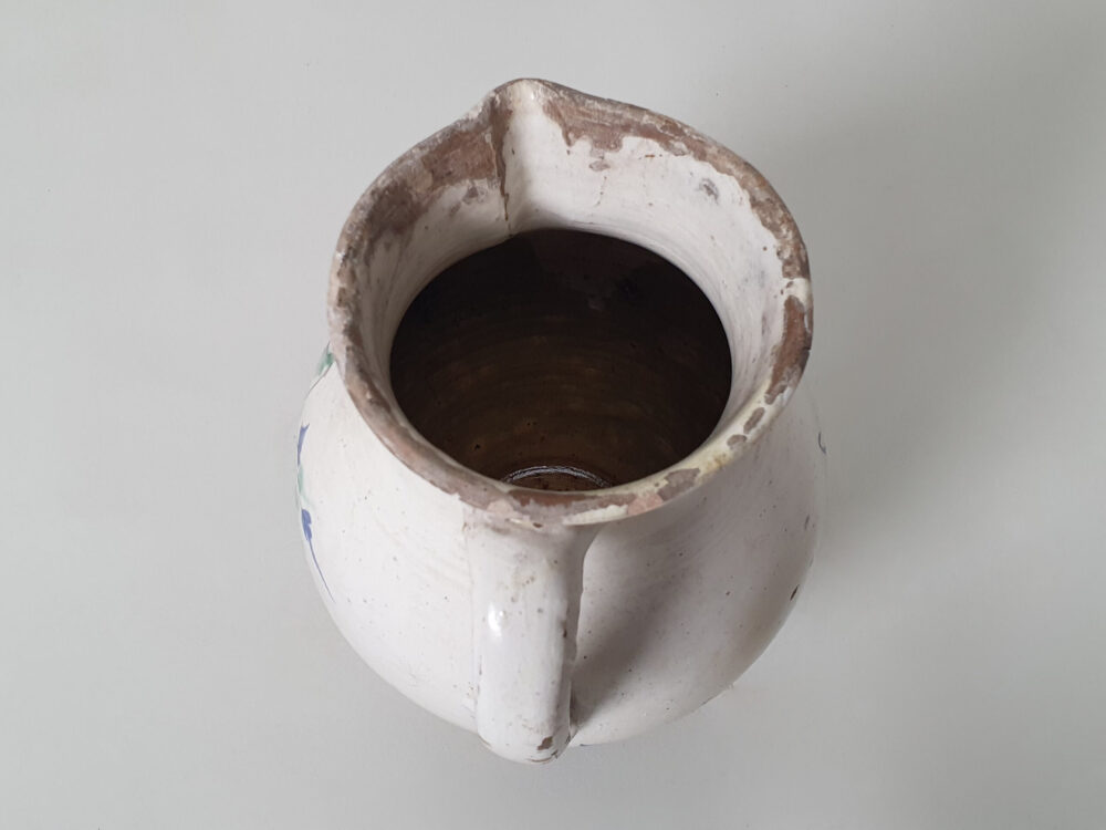 Antique ceramic faience or Majolica Wine Jug or Pitcher