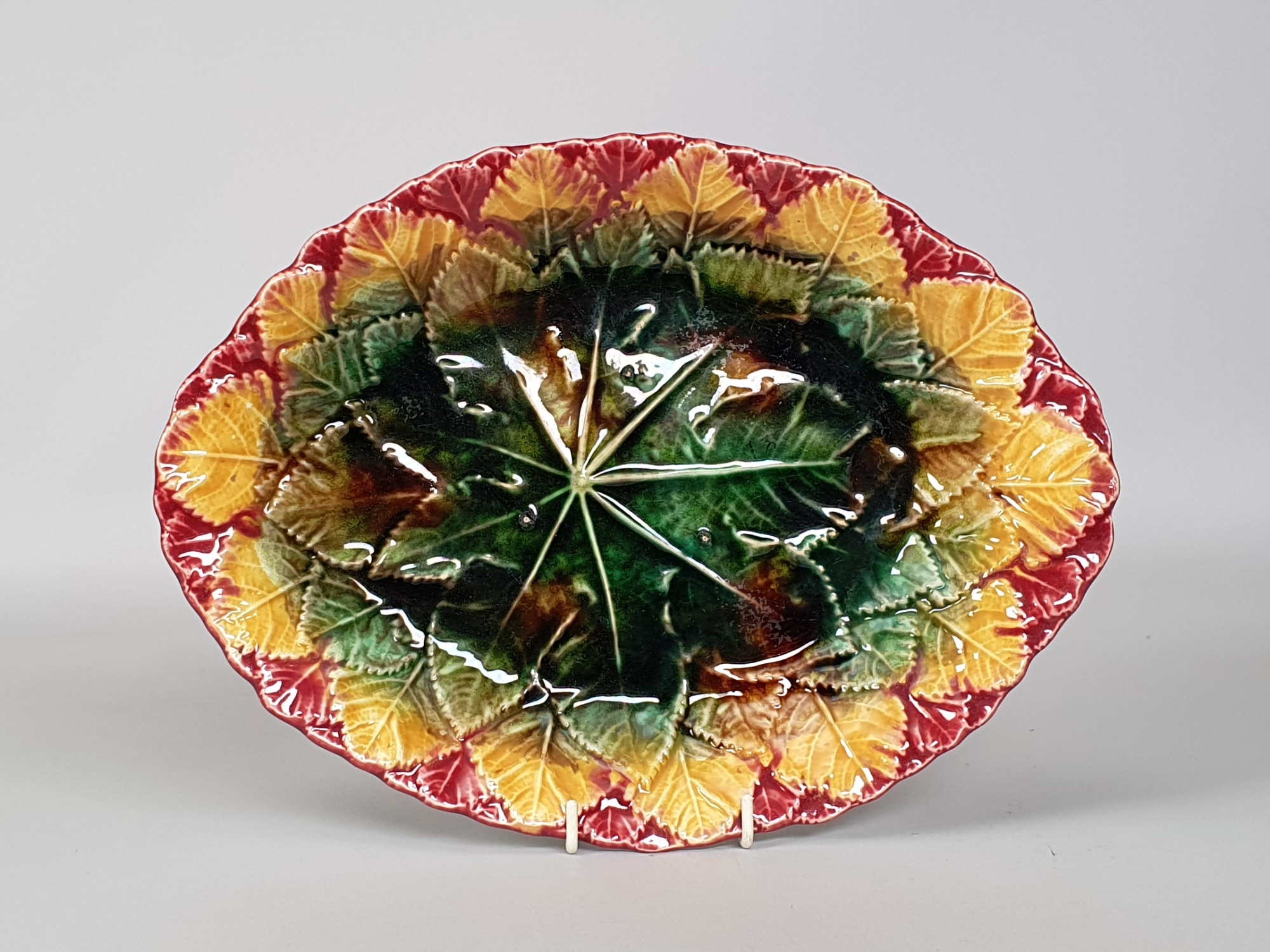 Antique ceramic Victorian Majolica begonia leaf Dish or raised Plate
