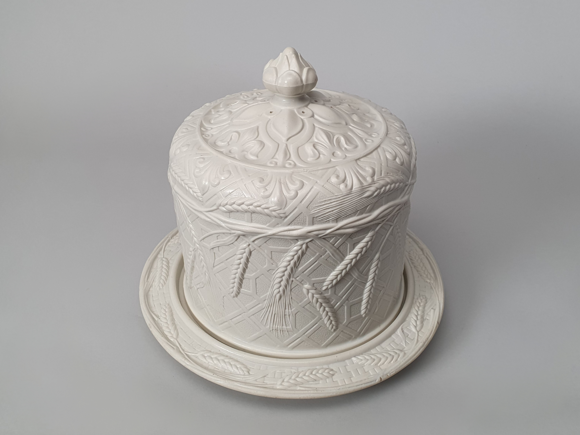 Antique Ceramic white Victorian Stilton Cheese Dome and Stand
