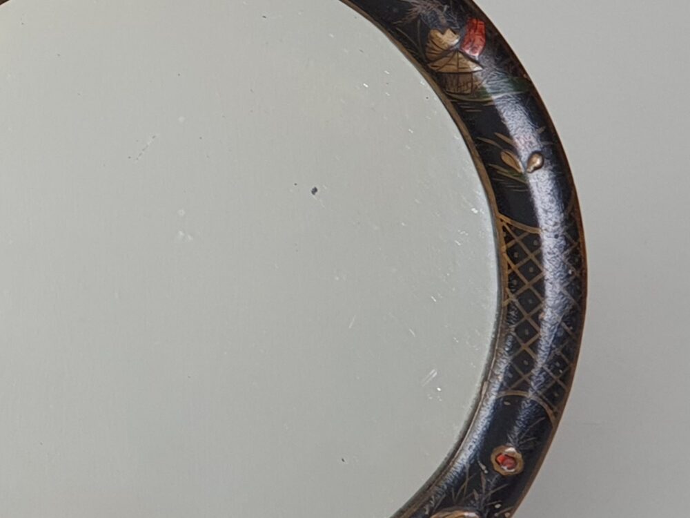 Antique Chinoiserie black lacquered circular Mirror