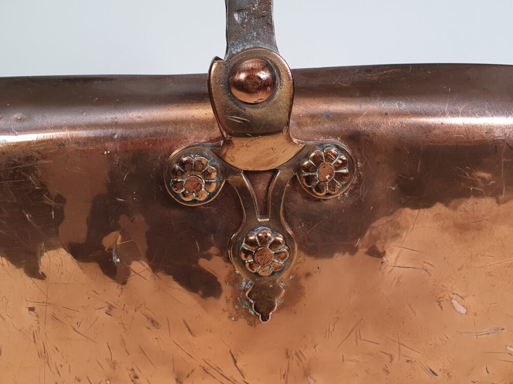 Antique copper Arts & Crafts Coal Scuttle with matching Shovel & Shovel Compartment