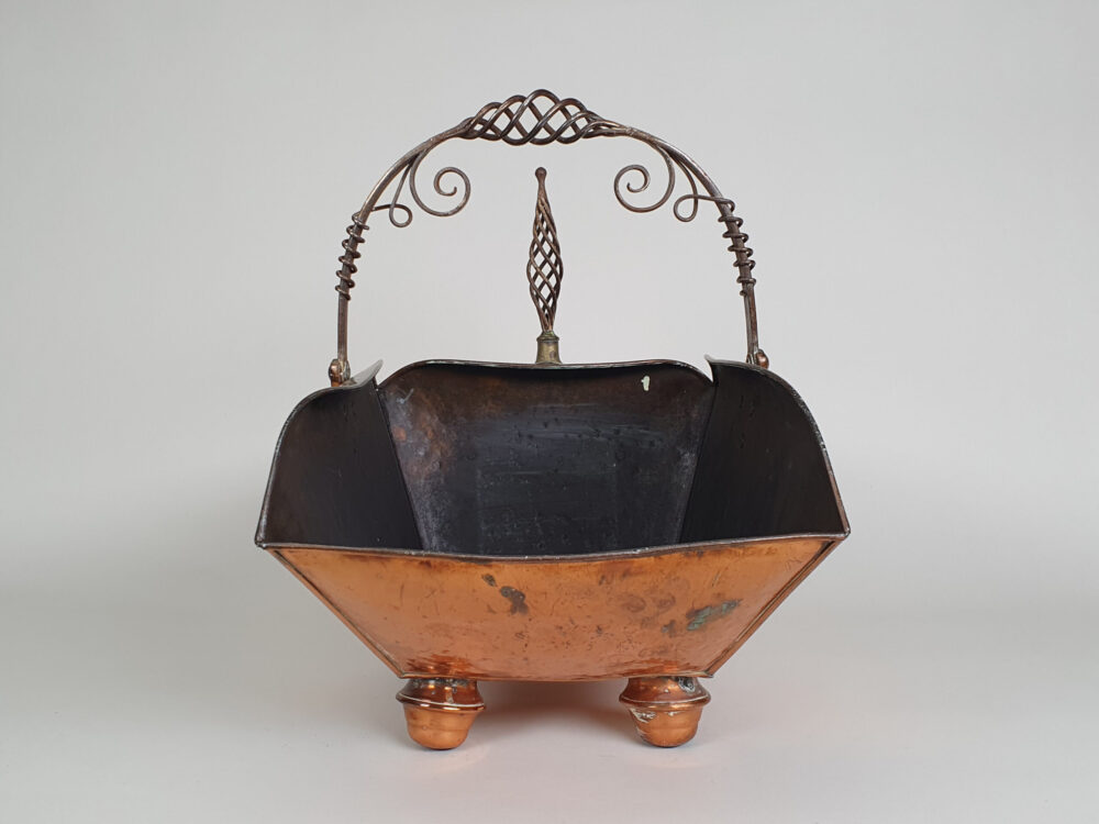 Antique copper Arts & Crafts Coal Scuttle with matching Shovel & Shovel Compartment