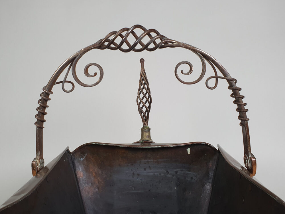 Antique copper Arts & Crafts Coal Scuttle with matching Shovel & Shovel Compartment