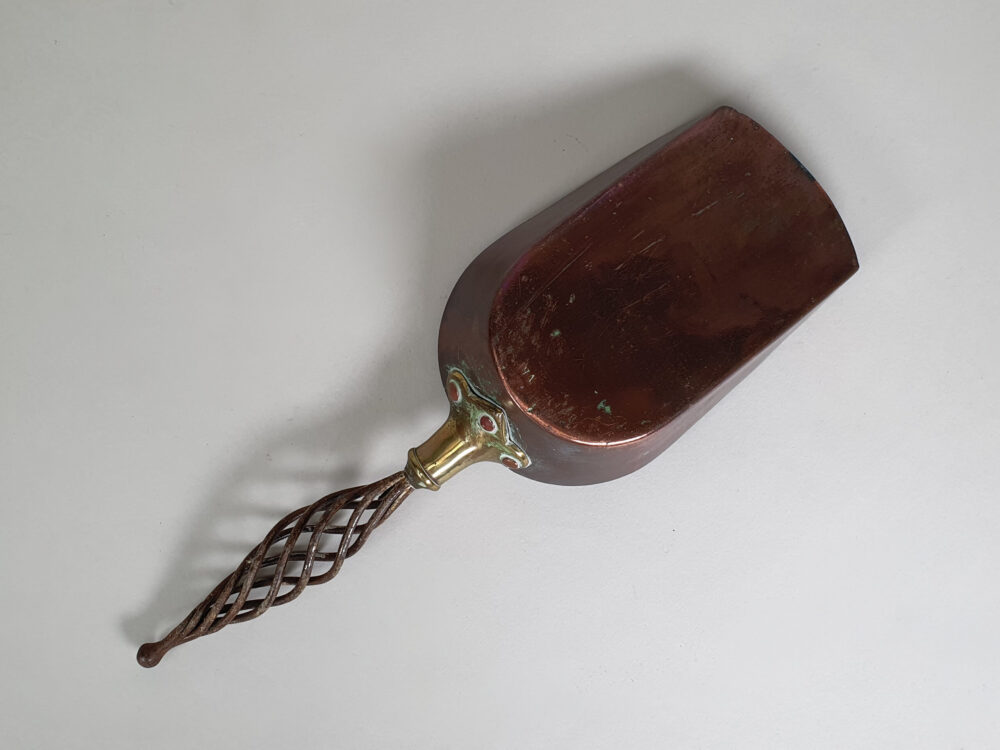 Antique copper Arts & Crafts Coal Scuttle with matching Shovel & Shovel Compartment