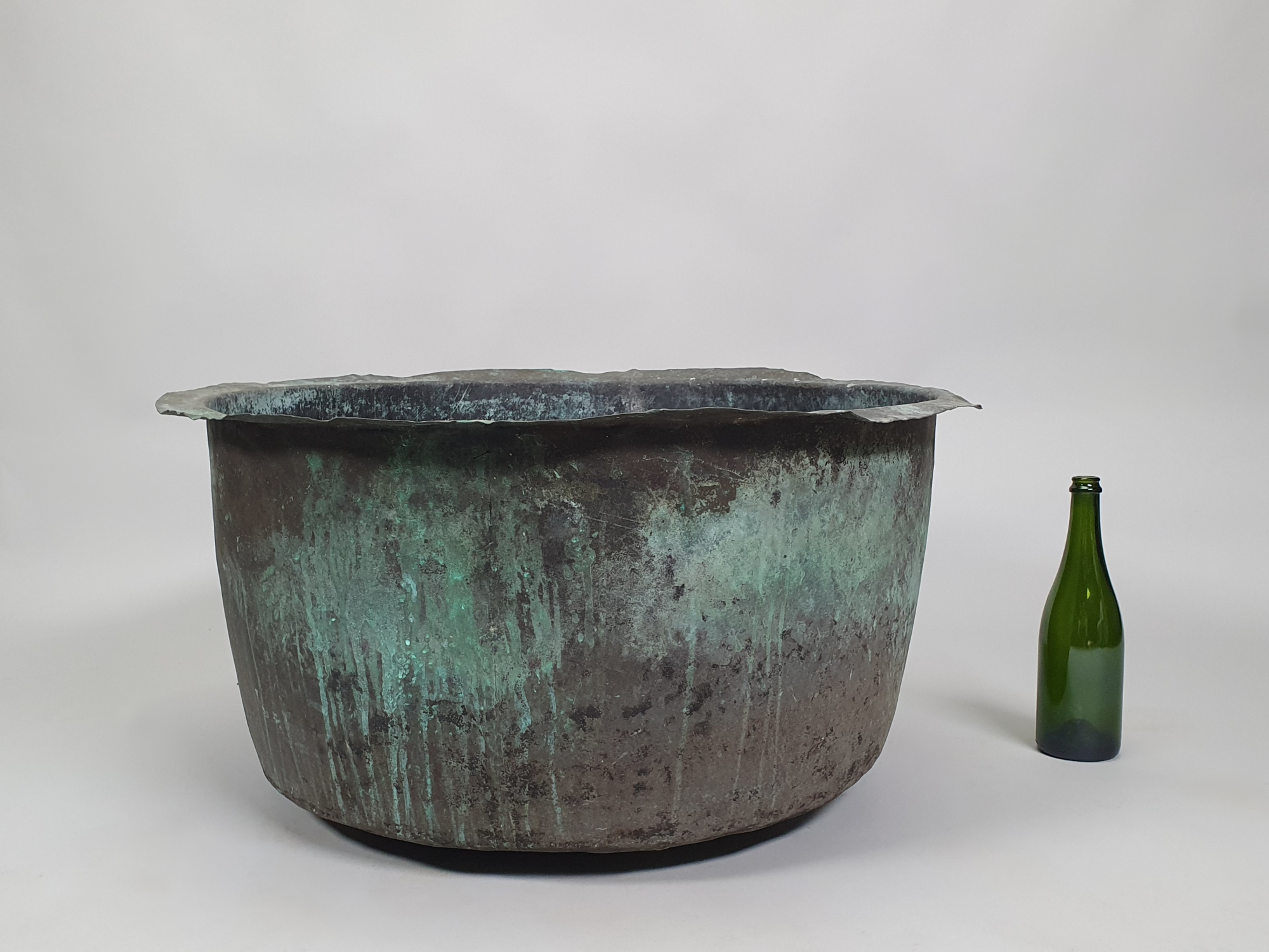 Antique Copper Planter with Verdigris Patina, 19th Century