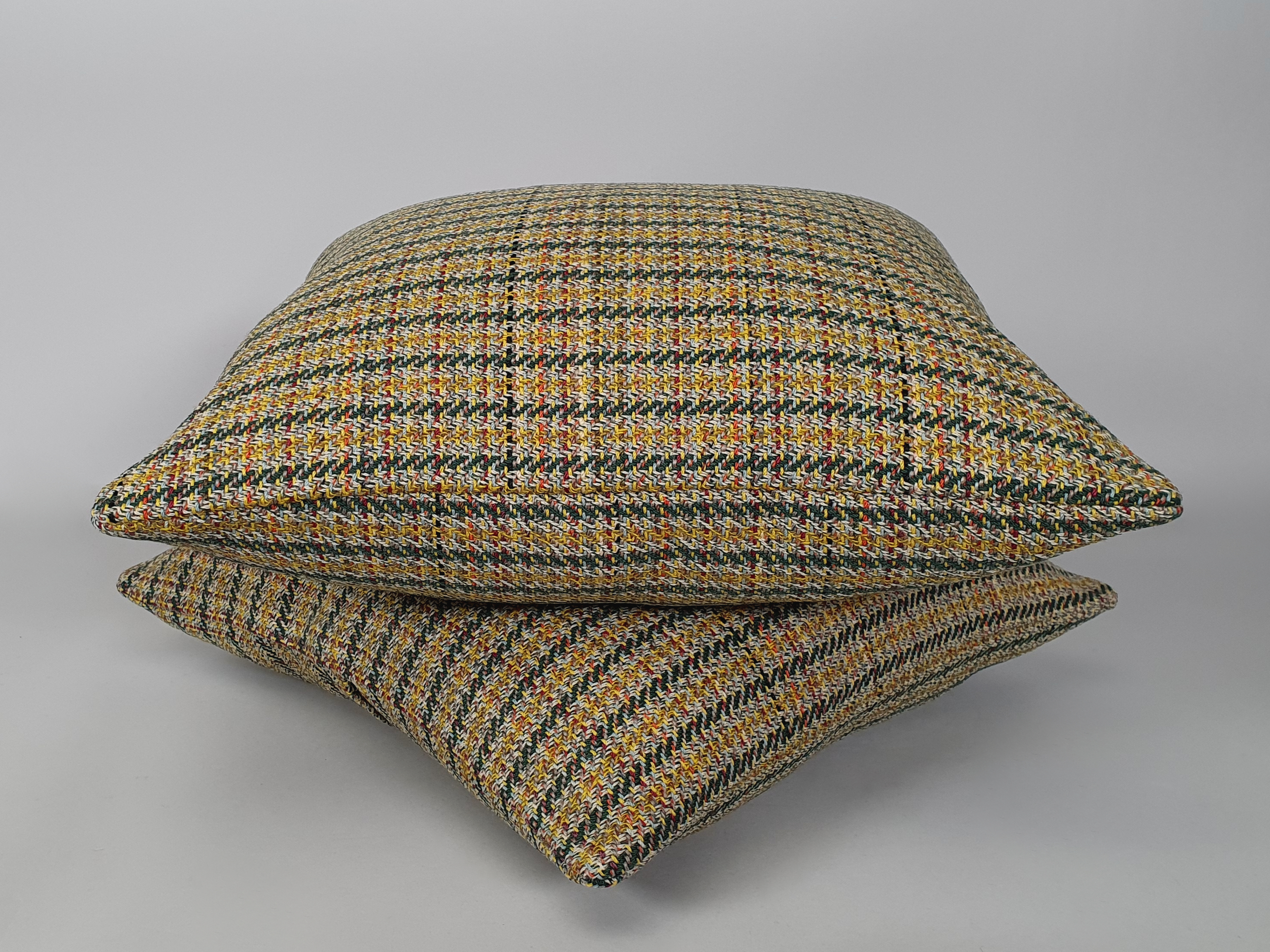 antique cushions in green wool tweed reverse