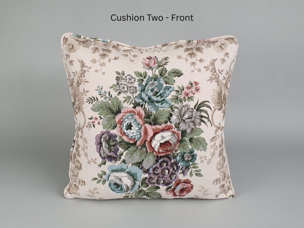 Antique Cushions in Sanderson linen 'Malwood'
