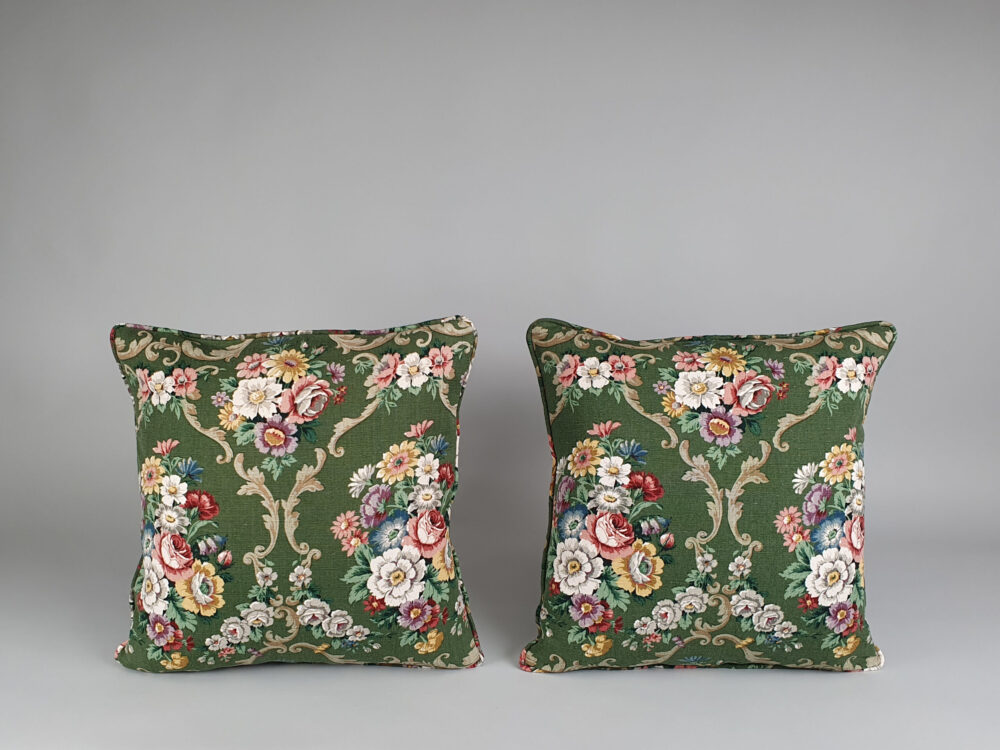 Antique Cushions in Sanderson linen 'Tregaron' green colourway