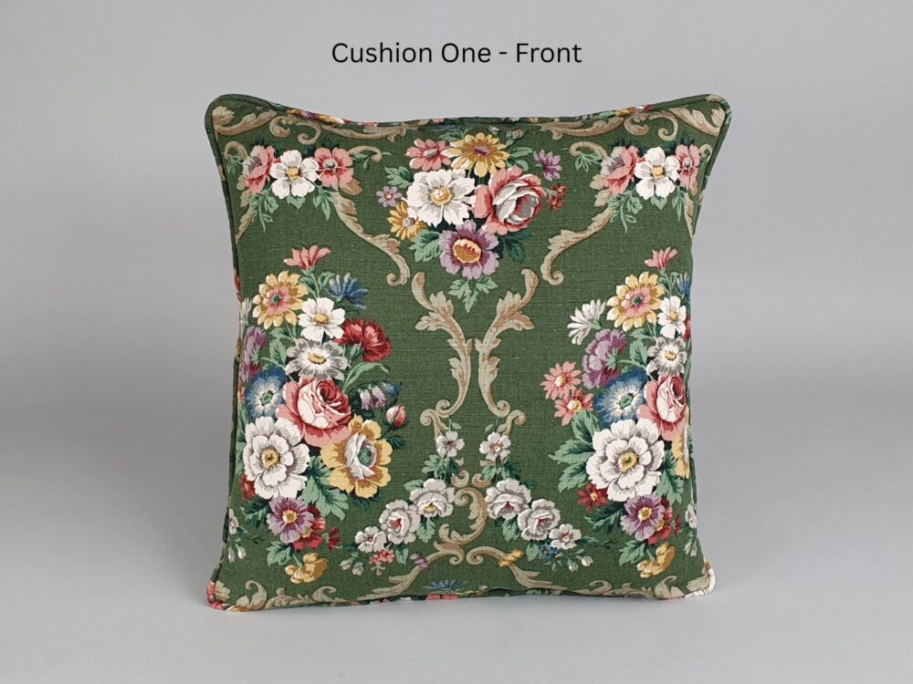 Antique Cushions in Sanderson linen 'Tregaron' green colourway