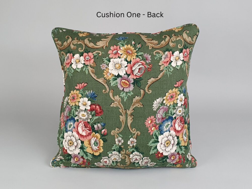Antique Cushions in Sanderson linen 'Tregaron' green colourway