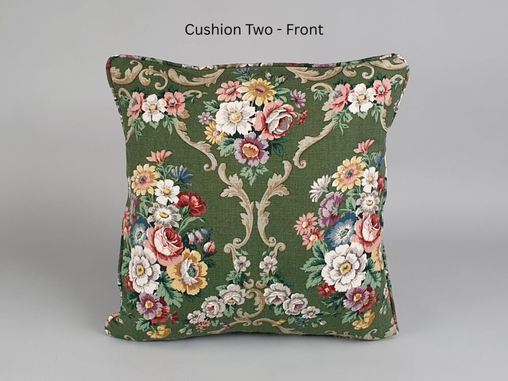 Antique Cushions in Sanderson linen 'Tregaron' green colourway