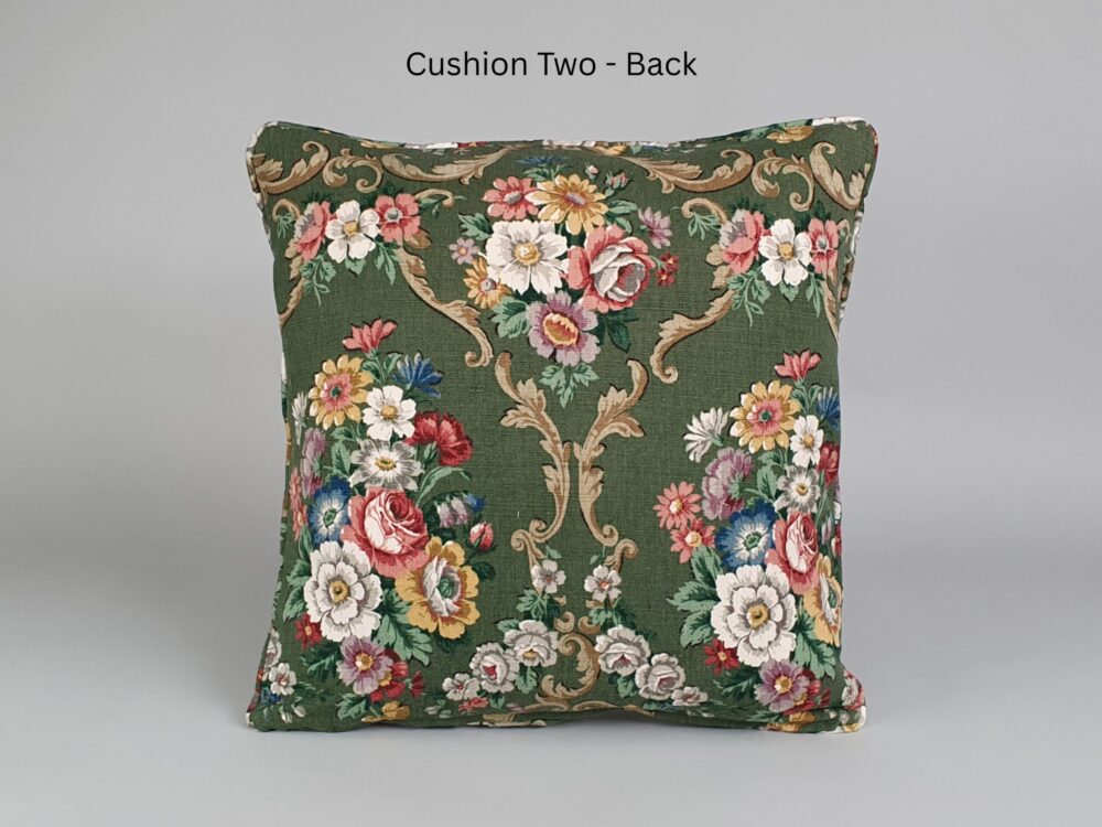 Antique Cushions in Sanderson linen 'Tregaron' green colourway