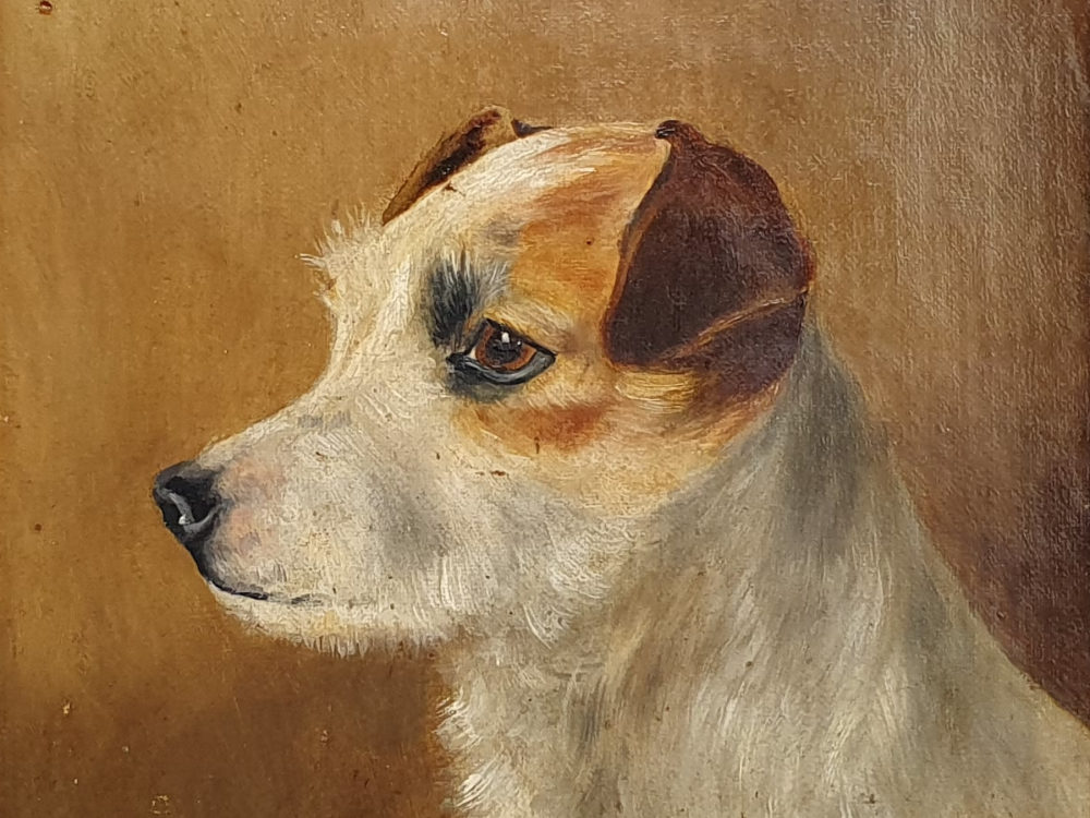 Antique Edwardian Painting of a Terrier Dog