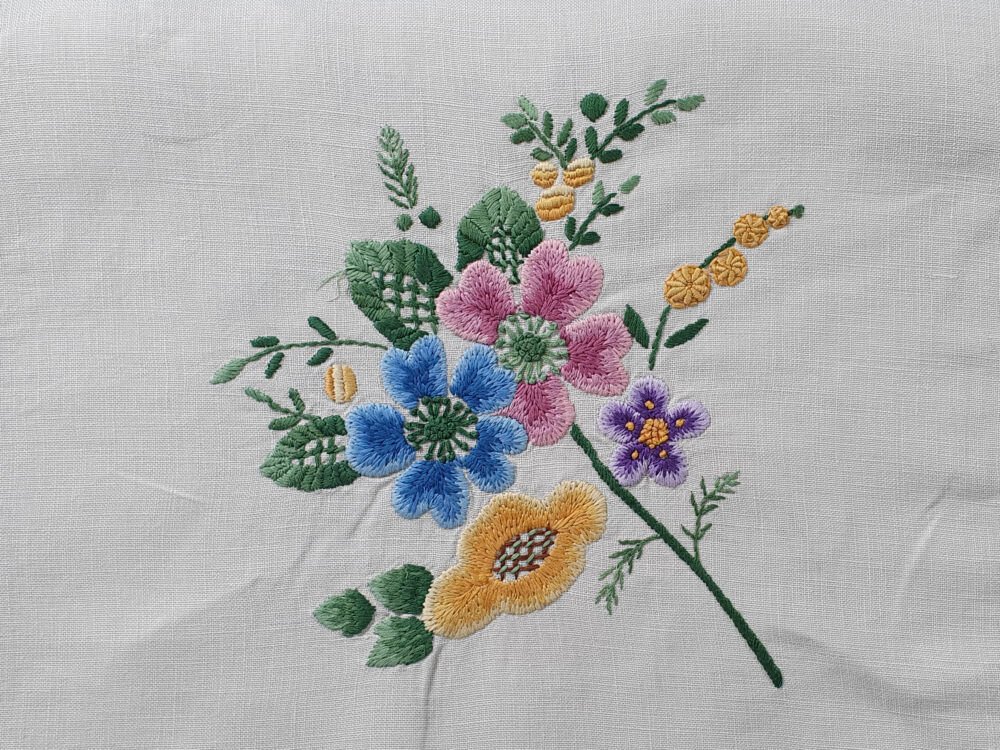 Antique embroidered large floral Tablecloth