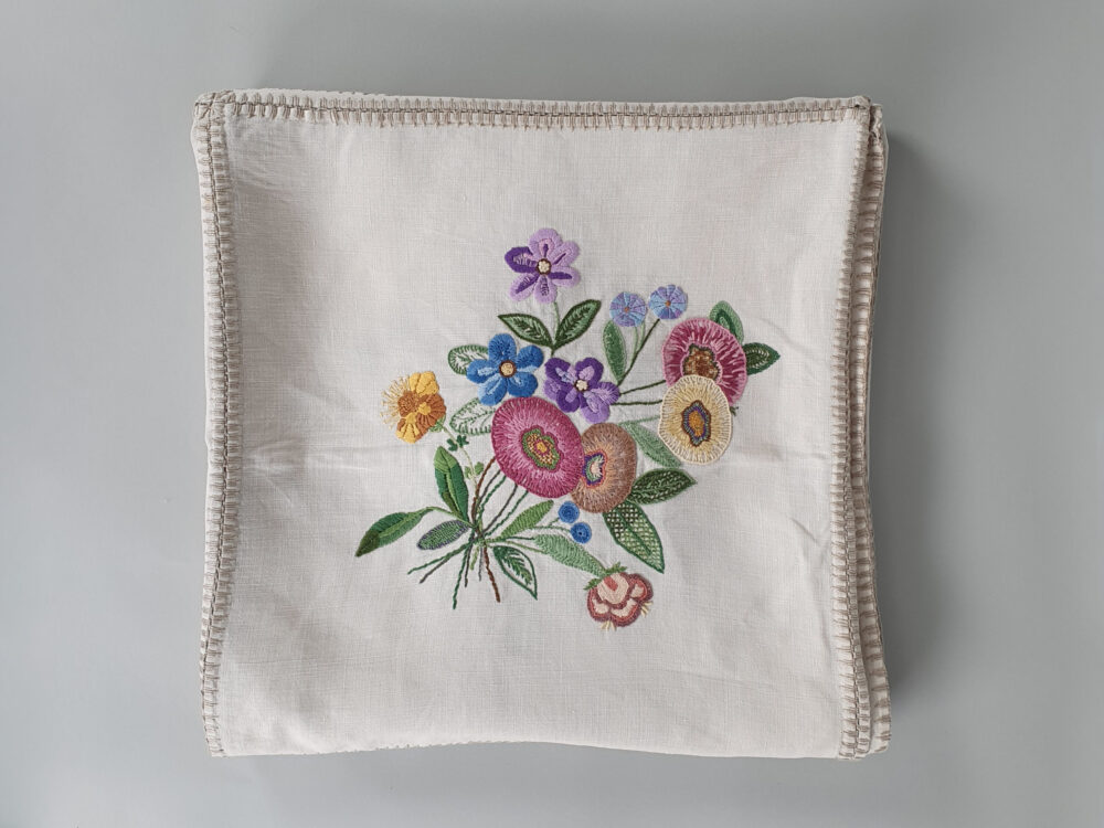 Antique embroidered large floral Tablecloth