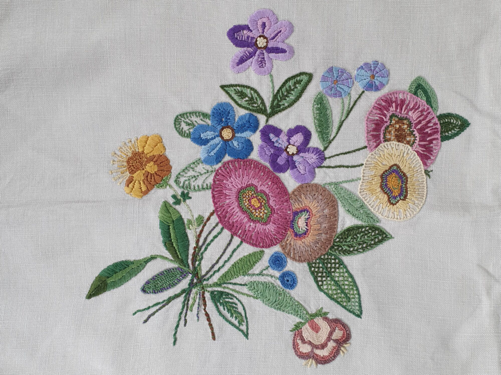 Antique embroidered large floral Tablecloth