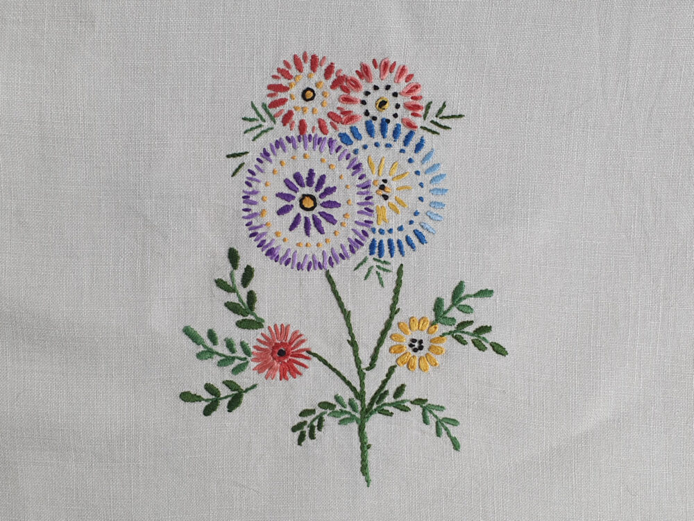 Antique embroidered large floral Tablecloth