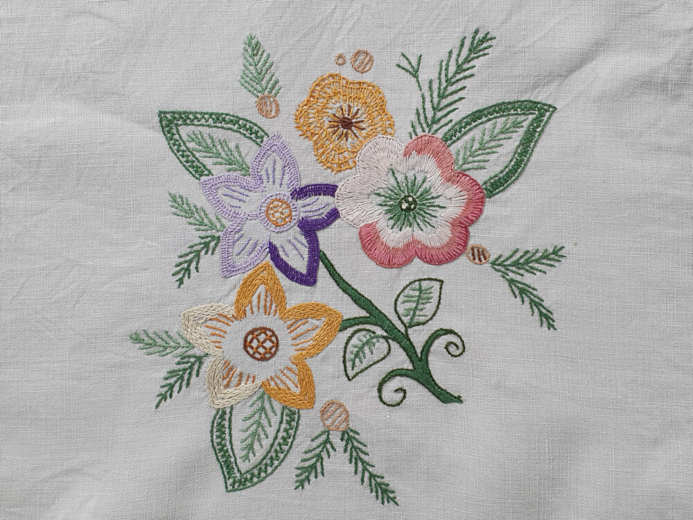 Antique embroidered large floral Tablecloth