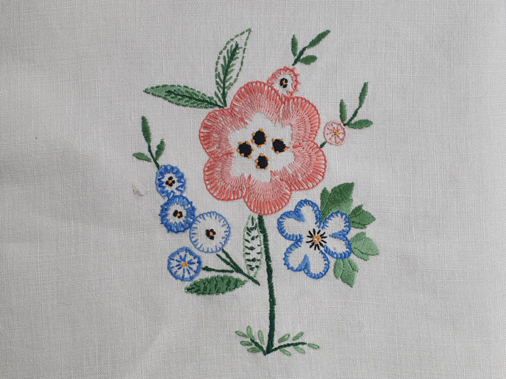 Antique embroidered large floral Tablecloth