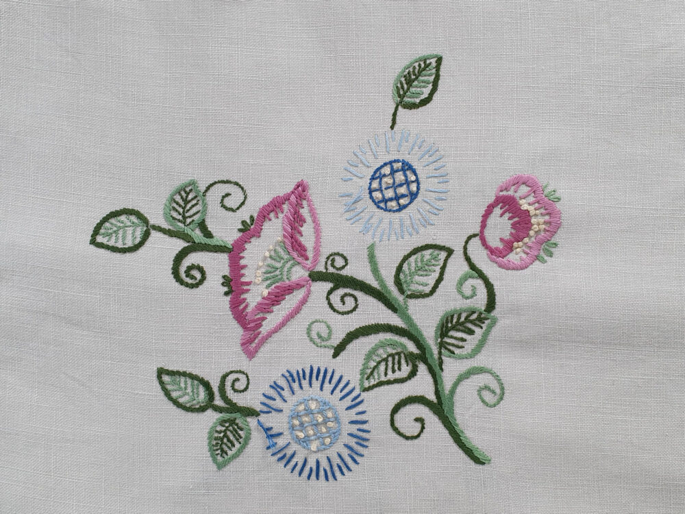 Antique embroidered large floral Tablecloth