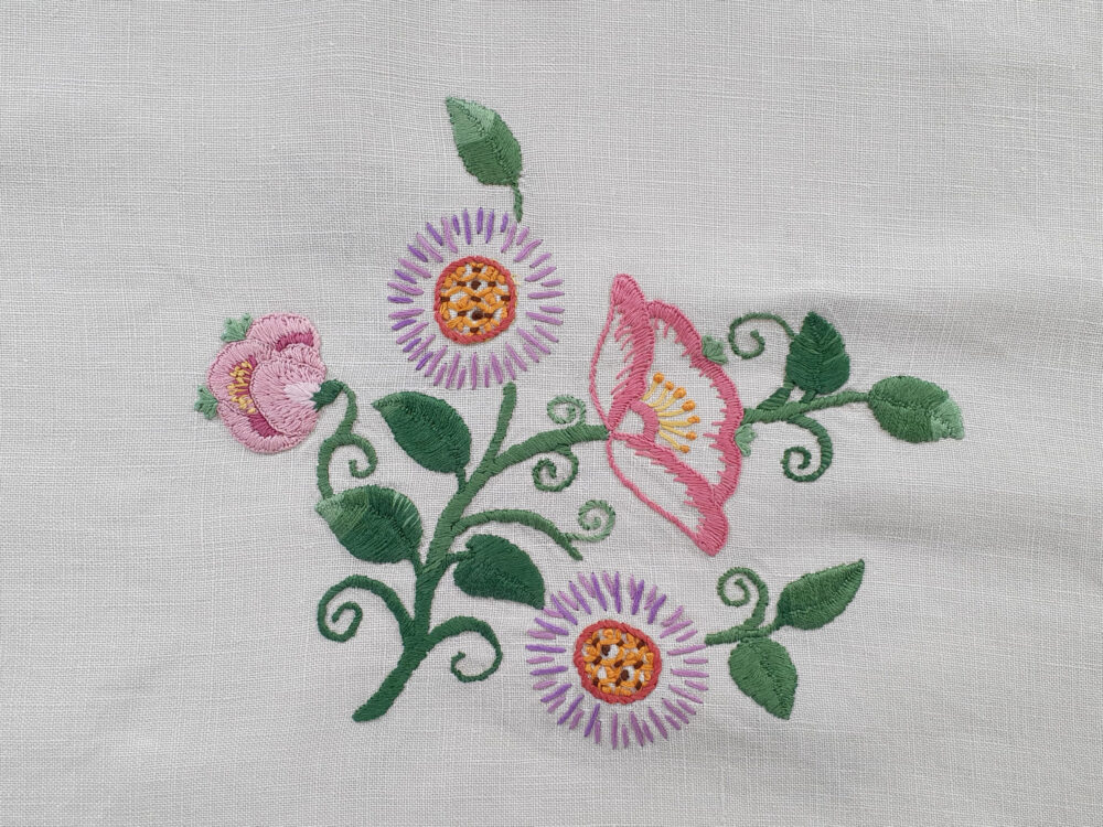 Antique embroidered large floral Tablecloth