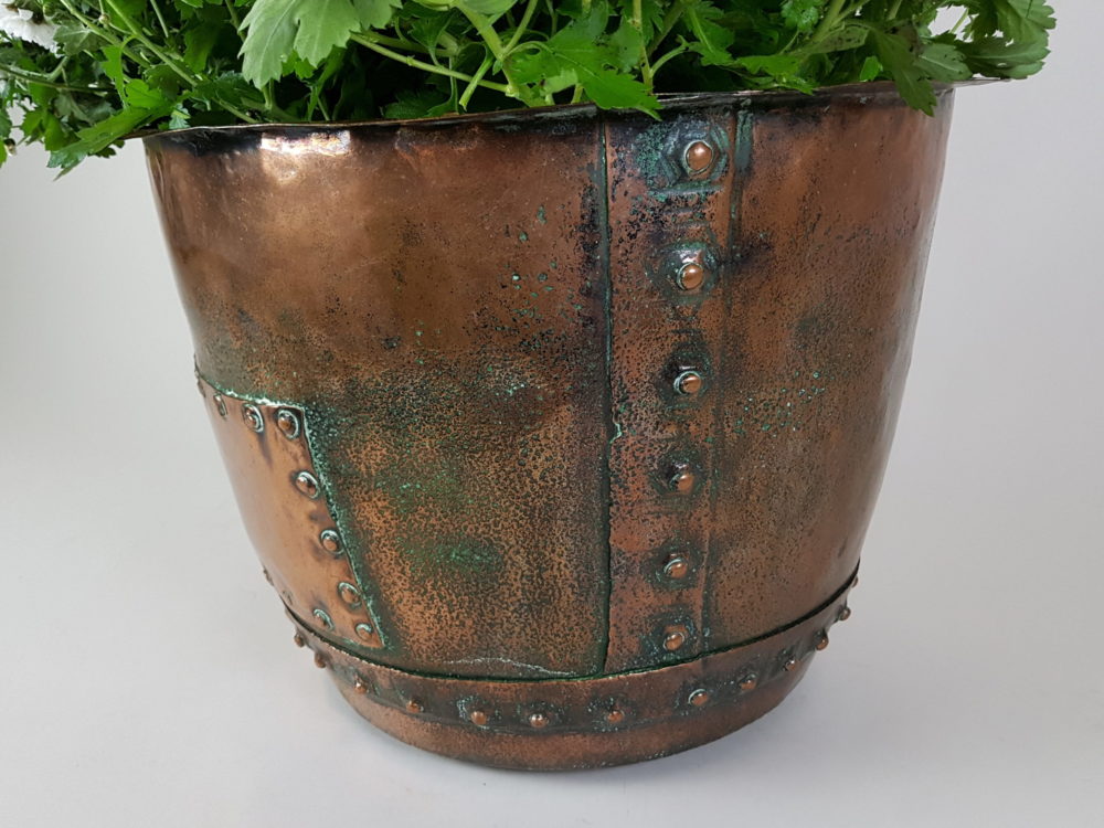 Antique English riveted copper Log Basket or Planter