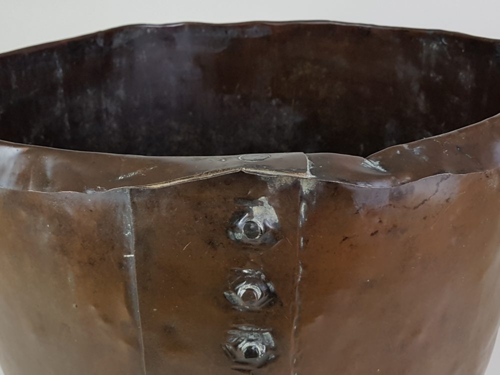 Antique English riveted copper Log Basket or Planter
