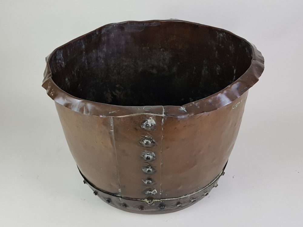Antique English riveted copper Log Basket or Planter