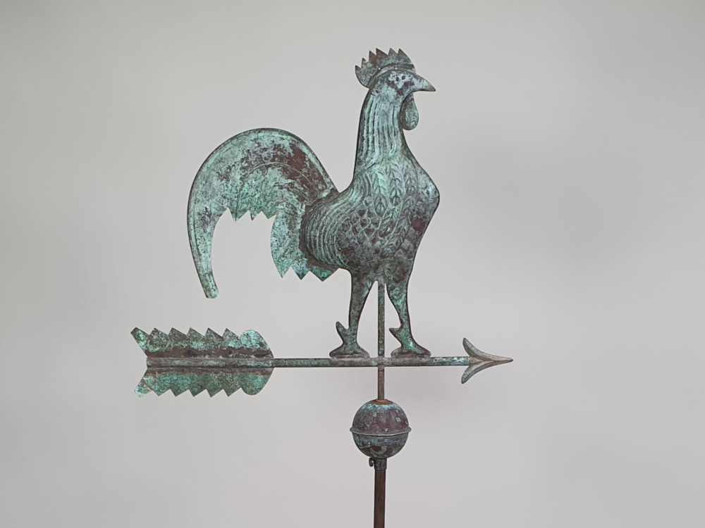 Antique French copper Weather Vane mounted on a metal tripod base