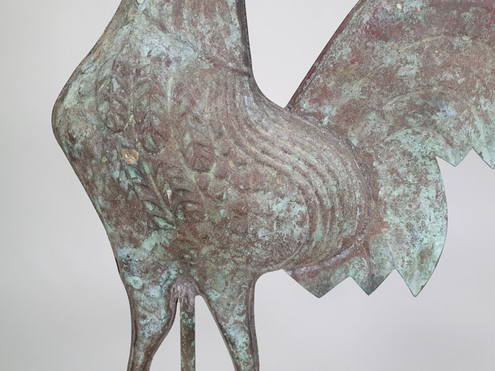 Antique French copper Weather Vane mounted on a metal tripod base