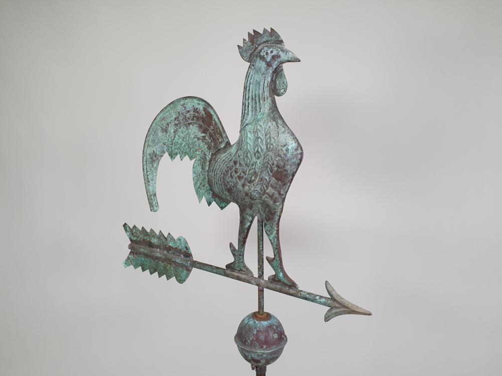 Antique French copper Weather Vane mounted on a metal tripod base