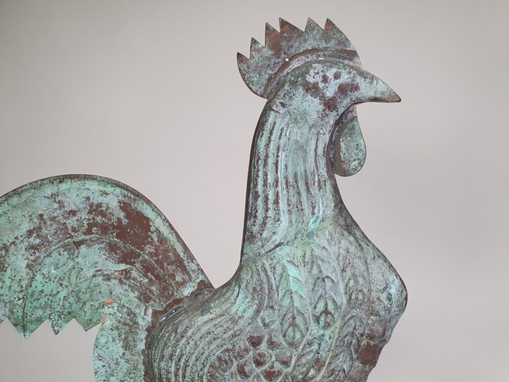 Antique French copper Weather Vane mounted on a metal tripod base
