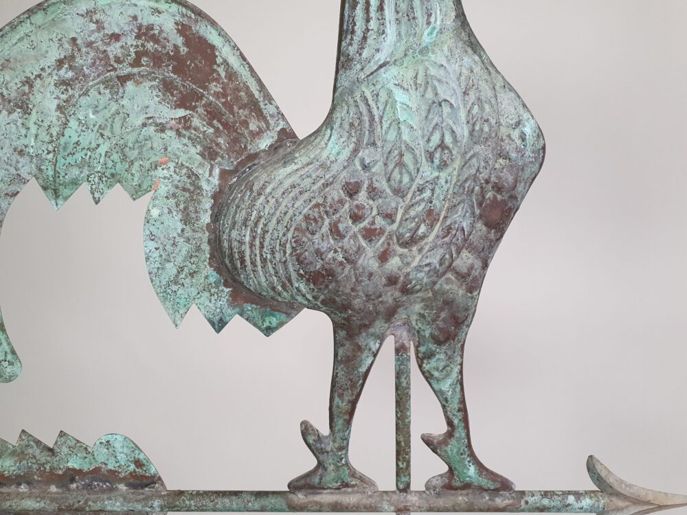 Antique French copper Weather Vane mounted on a metal tripod base