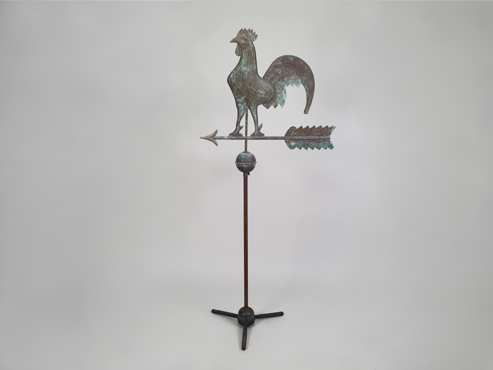 Antique French copper Weather Vane mounted on a metal tripod base