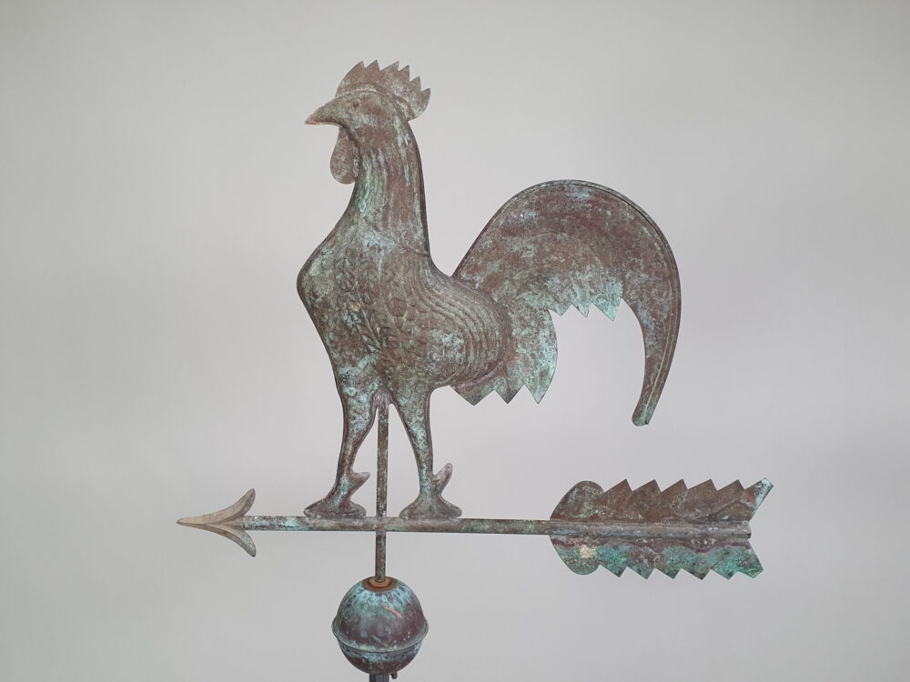 Antique French copper Weather Vane mounted on a metal tripod base