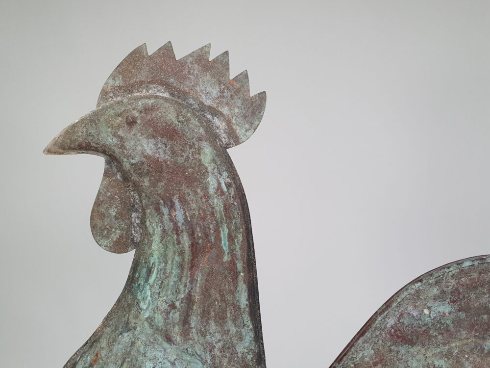 Antique French copper Weather Vane mounted on a metal tripod base