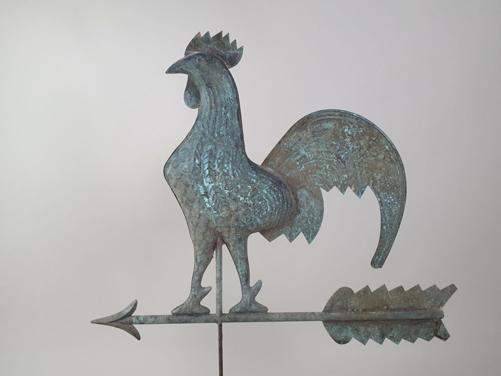 Antique French copper Weather Vane mounted on a stone plinth